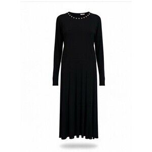 New Frontier Black Maxi Dress M Studded Scoop Neck Long Sleeve Western Goth VTG